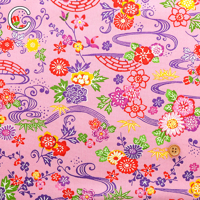 Cotton Broad Printed Fabric - Bingata Style - nomura tailor