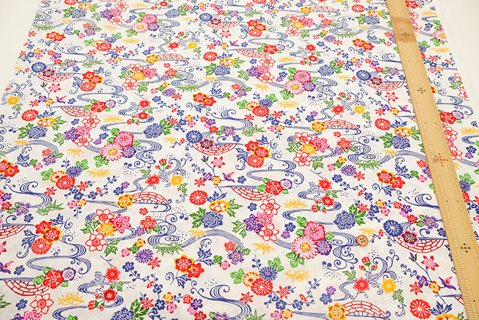 Cotton Broad Printed Fabric - Bingata Style - nomura tailor