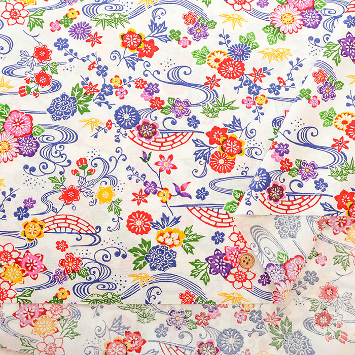 Cotton Broad Printed Fabric - Bingata Style - nomura tailor