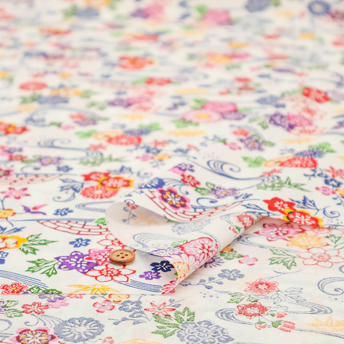 Cotton Broad Printed Fabric - Bingata Style - nomura tailor