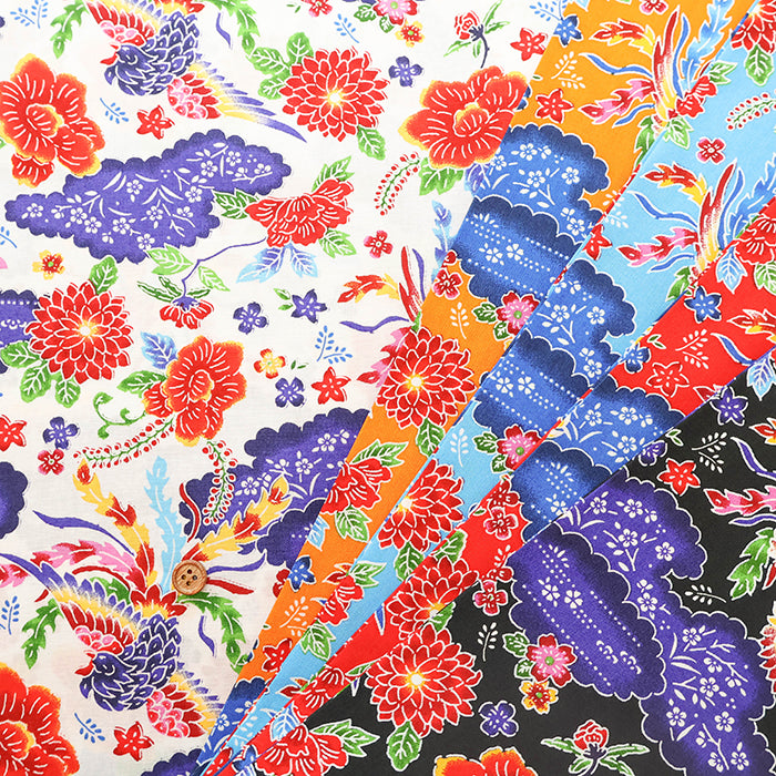 Cotton Broad Printed Fabric - Bingata Style - nomura tailor