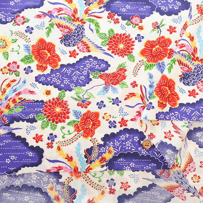 Cotton Broad Printed Fabric - Bingata Style - nomura tailor