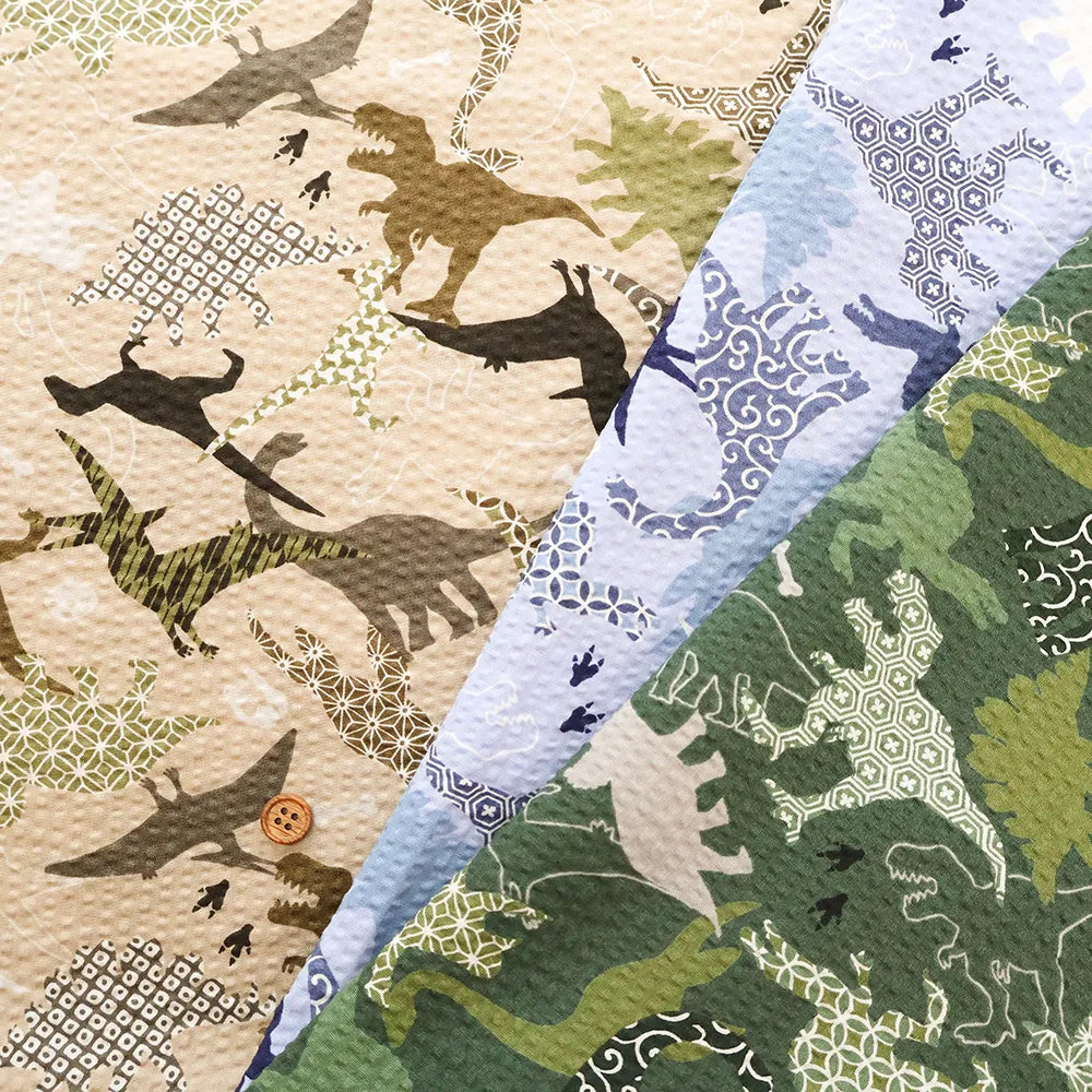 Cotton Ripple-printed Fabric - Japanese-style Dinosaur - nomura tailor