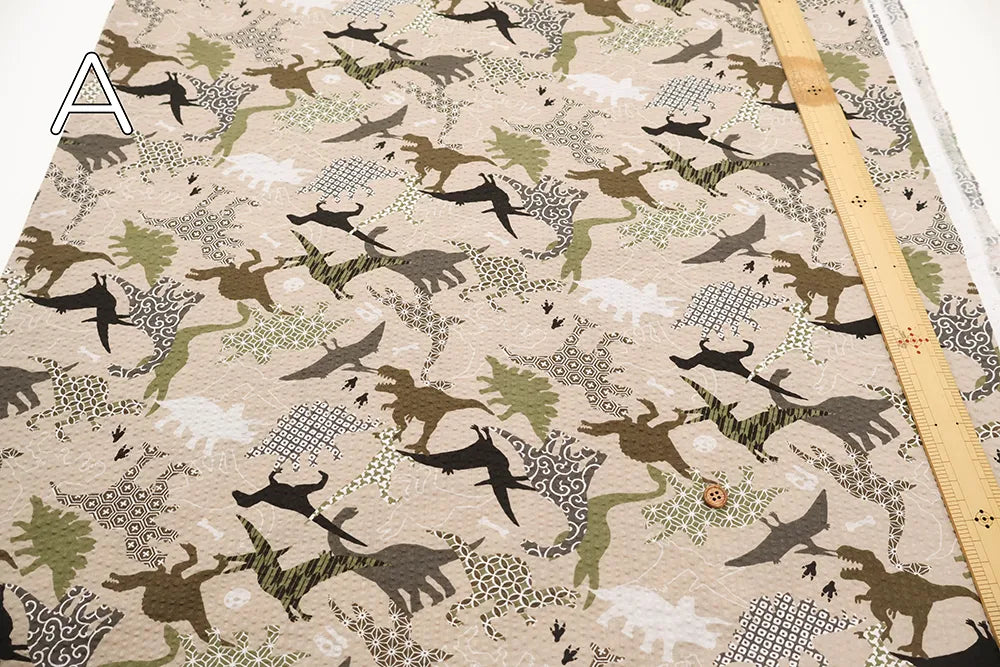 Cotton Ripple-printed Fabric - Japanese-style Dinosaur - nomura tailor