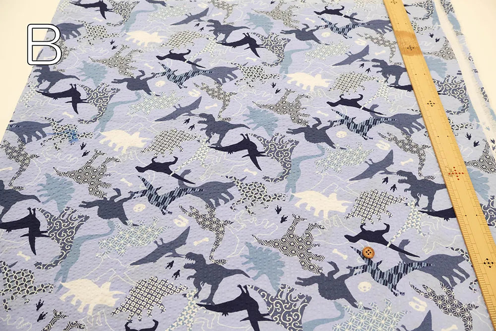 Cotton Ripple-printed Fabric - Japanese-style Dinosaur - nomura tailor