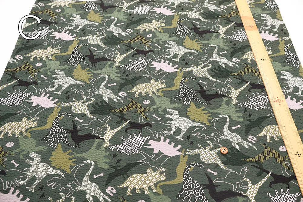 Cotton Ripple-printed Fabric - Japanese-style Dinosaur - nomura tailor