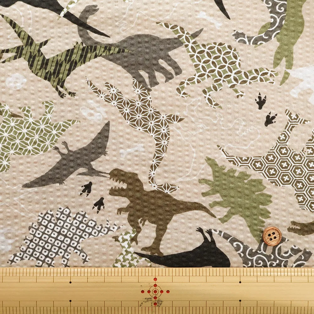 Cotton Ripple-printed Fabric - Japanese-style Dinosaur - nomura tailor