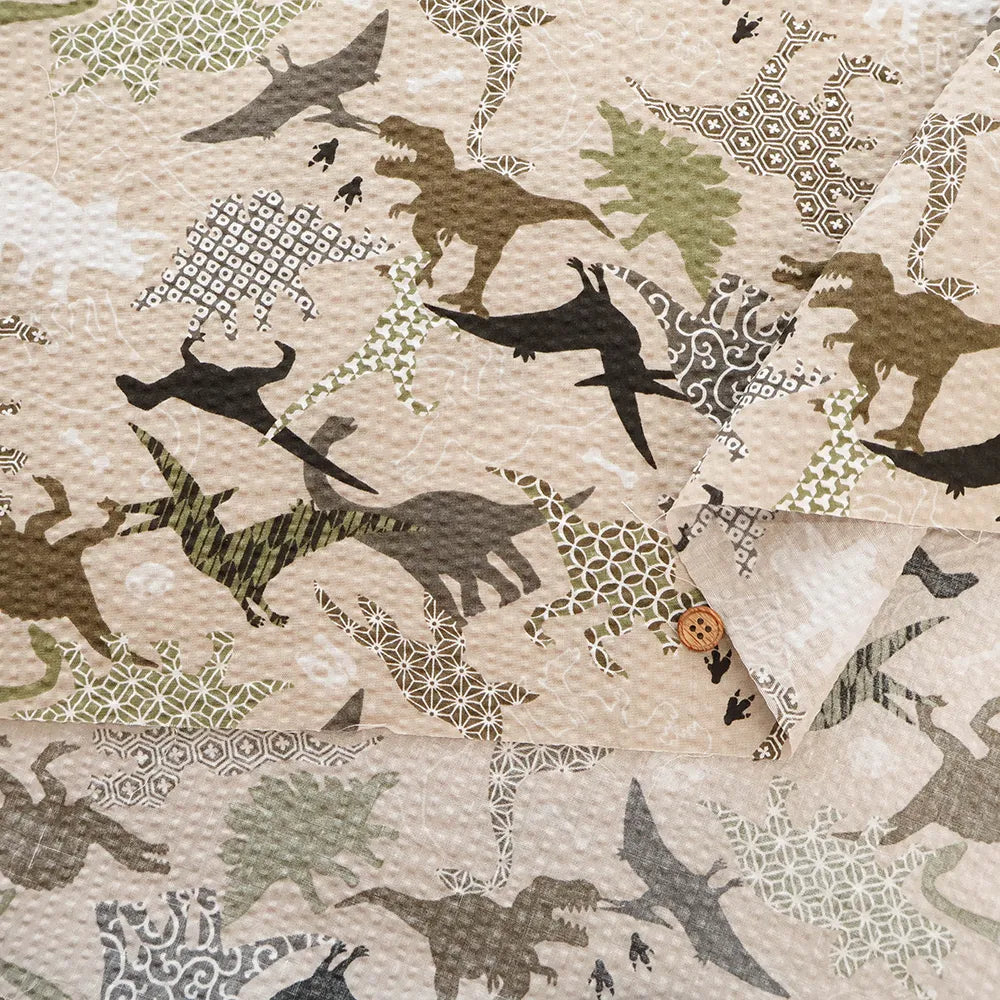 Cotton Ripple-printed Fabric - Japanese-style Dinosaur - nomura tailor