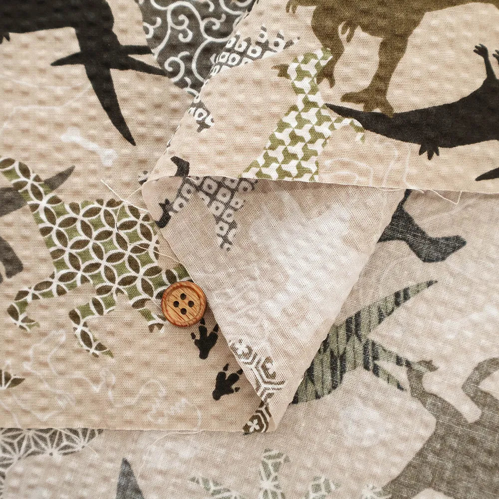 Cotton Ripple-printed Fabric - Japanese-style Dinosaur - nomura tailor