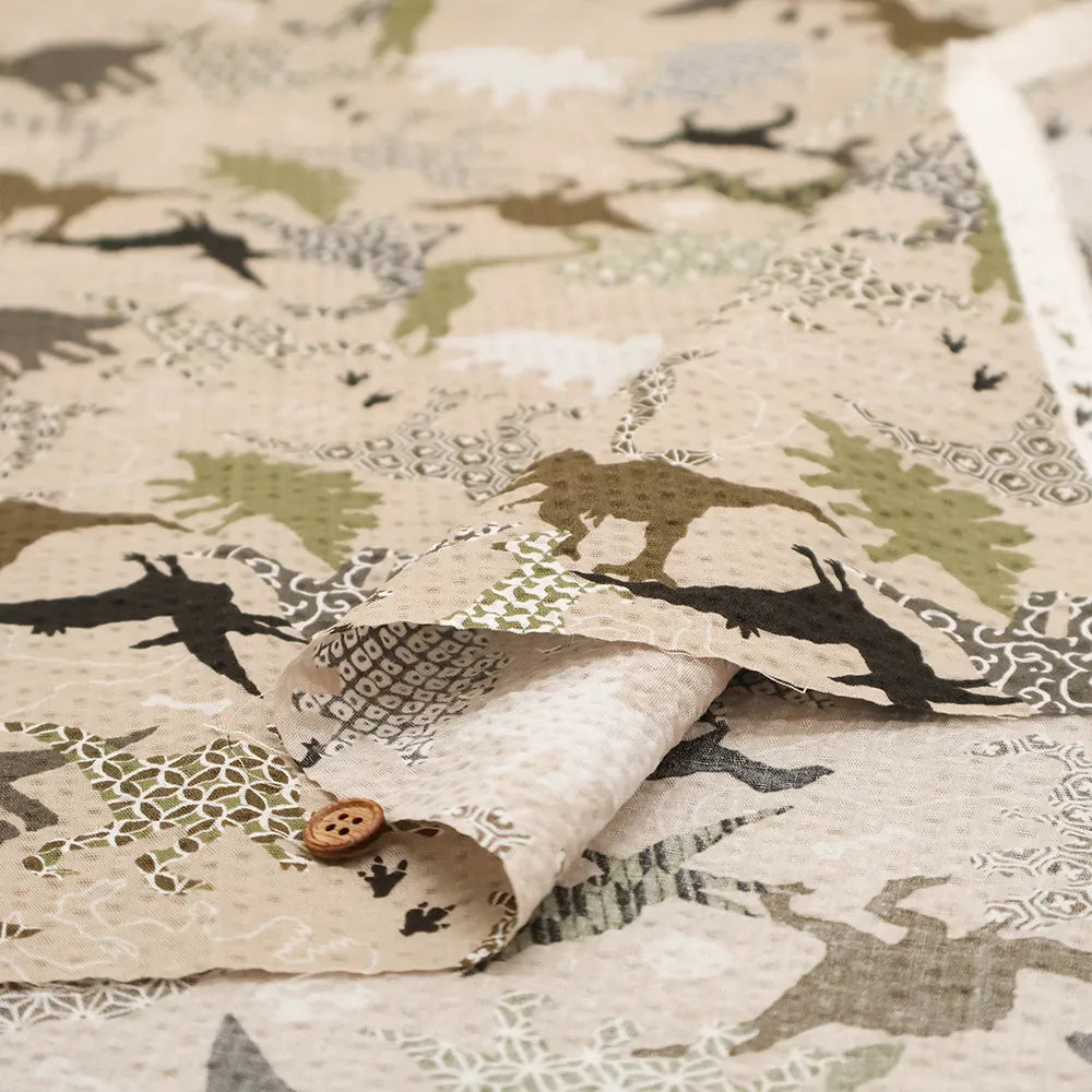 Cotton Ripple-printed Fabric - Japanese-style Dinosaur - nomura tailor