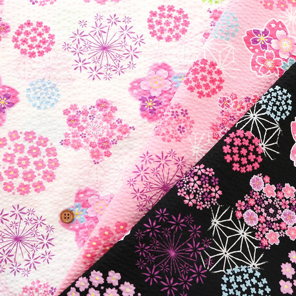 Cotton Ripple-printed Fabric - Japanese Style Flower - nomura tailor