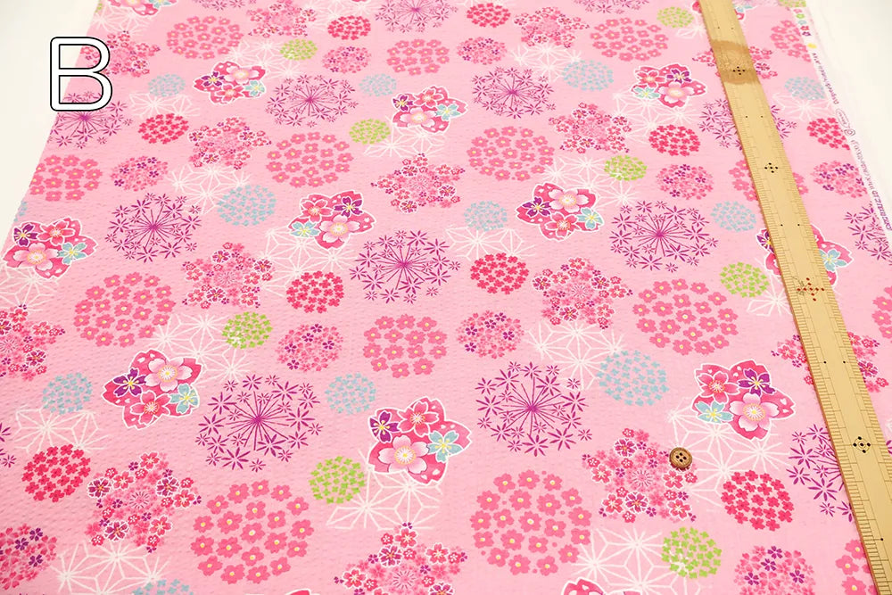 Cotton Ripple-printed Fabric - Japanese Style Flower - nomura tailor