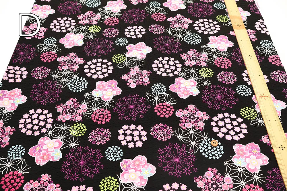 Cotton Ripple-printed Fabric - Japanese Style Flower - nomura tailor