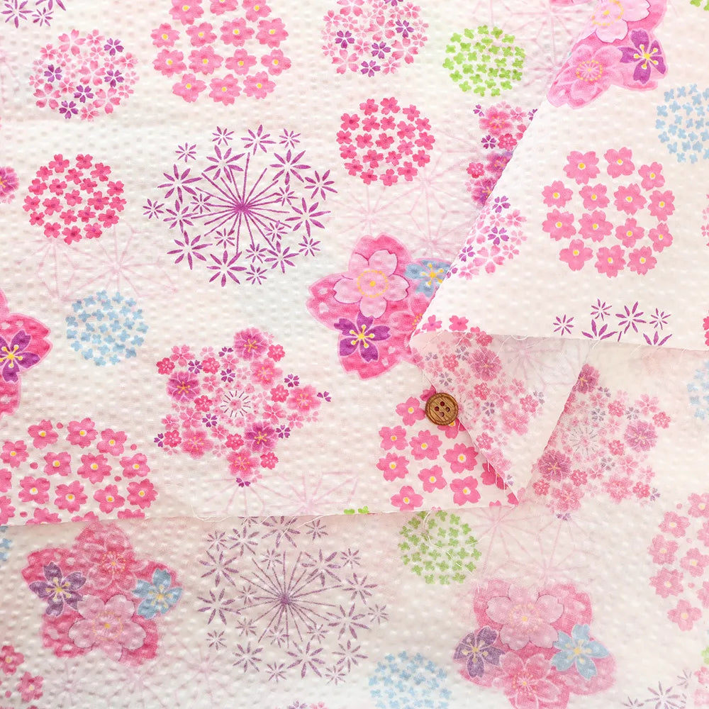 Cotton Ripple-printed Fabric - Japanese Style Flower - nomura tailor