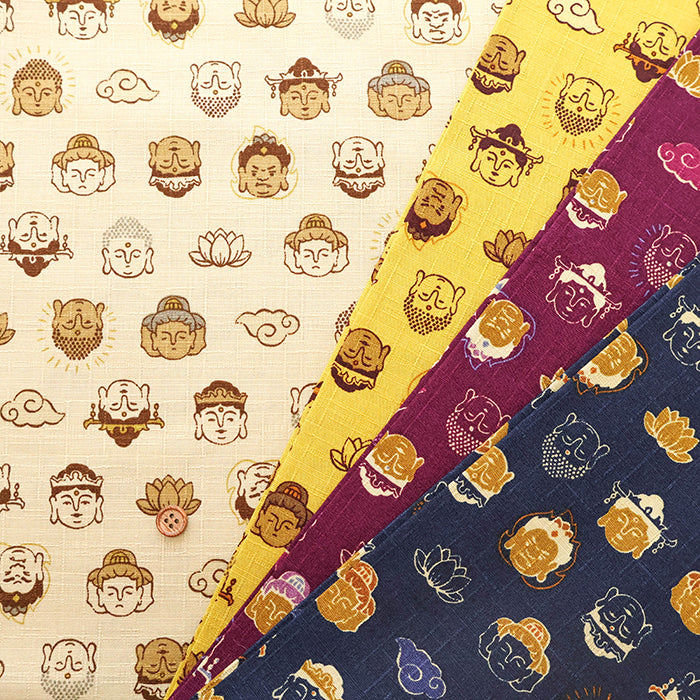Cotton Dobby Printed Fabric - Buddha Statue - nomura tailor