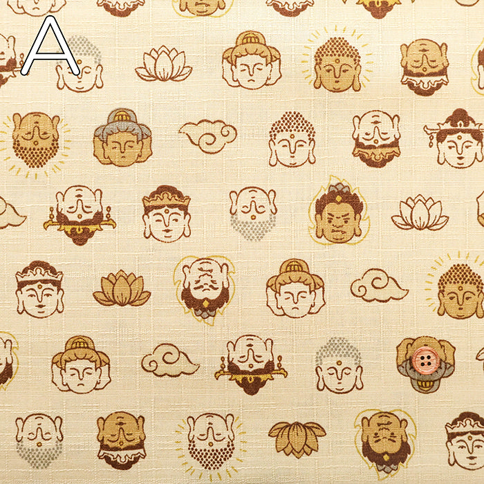 Cotton Dobby Printed Fabric - Buddha Statue - nomura tailor