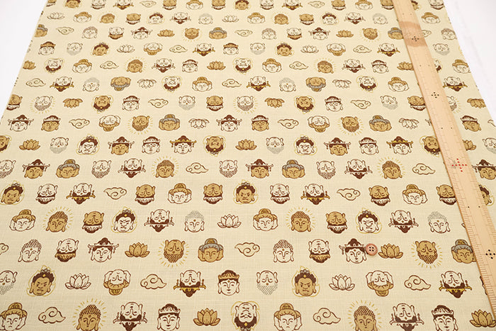Cotton Dobby Printed Fabric - Buddha Statue - nomura tailor