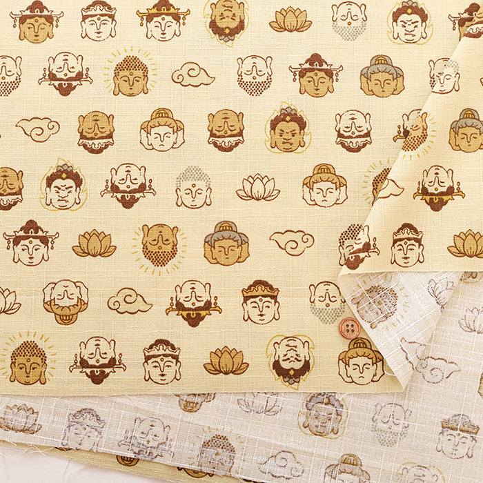 Cotton Dobby Printed Fabric - Buddha Statue - nomura tailor