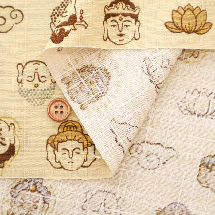 Cotton Dobby Printed Fabric - Buddha Statue - nomura tailor