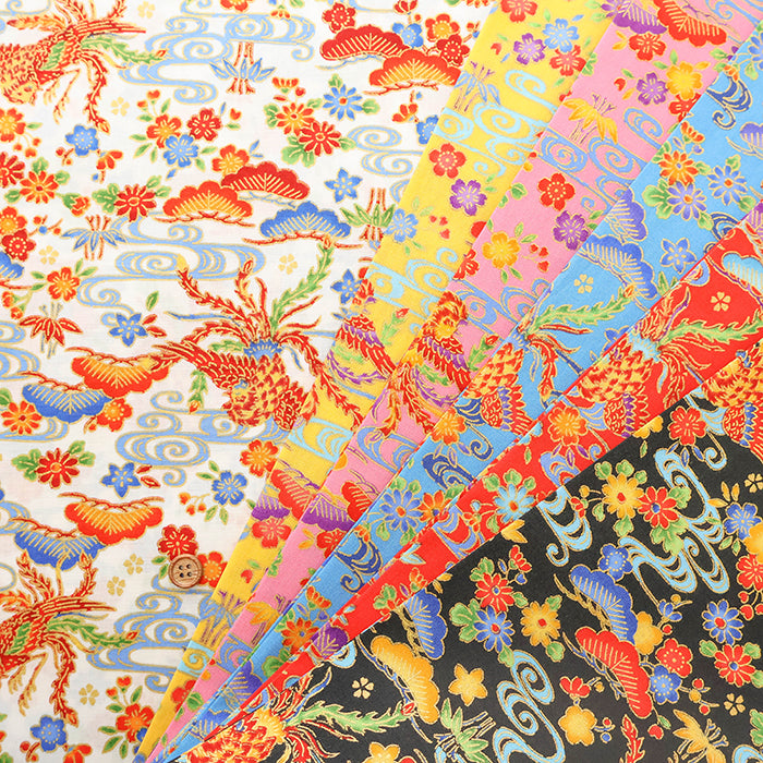 Cotton Broad Lame (Glitter) Printed Fabric - Bingata Style - nomura tailor