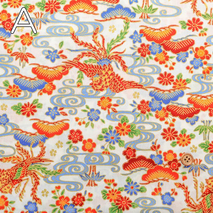 Cotton Broad Lame (Glitter) Printed Fabric - Bingata Style - nomura tailor