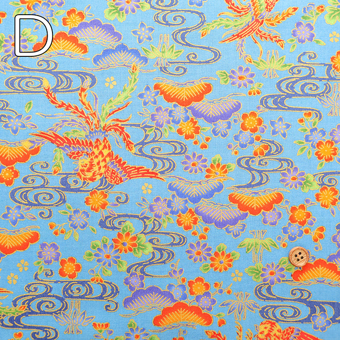 Cotton Broad Lame (Glitter) Printed Fabric - Bingata Style - nomura tailor