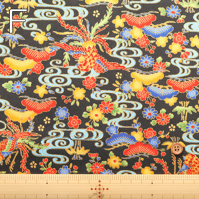 Cotton Broad Lame (Glitter) Printed Fabric - Bingata Style - nomura tailor