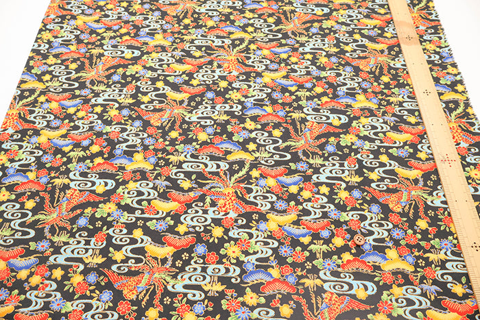 Cotton Broad Lame (Glitter) Printed Fabric - Bingata Style - nomura tailor