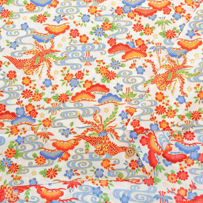 Cotton Broad Lame (Glitter) Printed Fabric - Bingata Style - nomura tailor