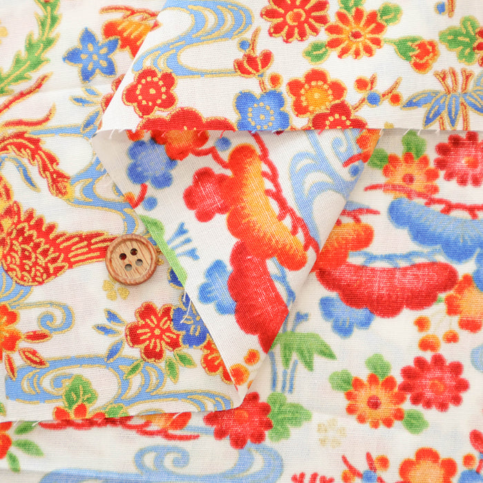 Cotton Broad Lame (Glitter) Printed Fabric - Bingata Style - nomura tailor
