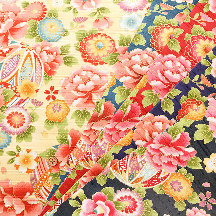 Cotton Satin Slub Printed Fabric - Flower and Mari - nomura tailor