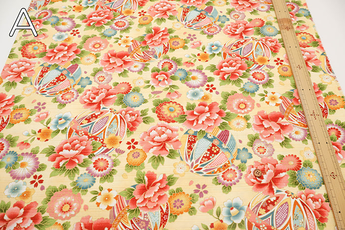 Cotton Satin Slub Printed Fabric - Flower and Mari - nomura tailor
