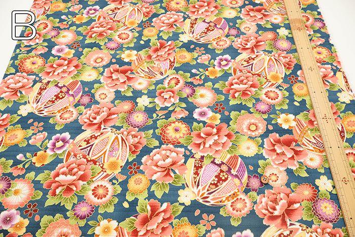 Cotton Satin Slub Printed Fabric - Flower and Mari - nomura tailor