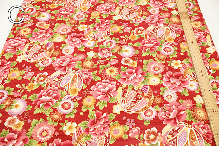 Cotton Satin Slub Printed Fabric - Flower and Mari - nomura tailor