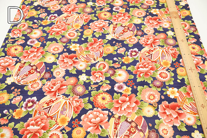 Cotton Satin Slub Printed Fabric - Flower and Mari - nomura tailor
