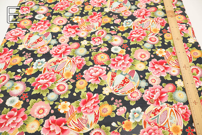 Cotton Satin Slub Printed Fabric - Flower and Mari - nomura tailor