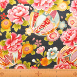 Cotton Satin Slub Printed Fabric - Flower and Mari - nomura tailor