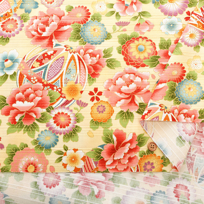 Cotton Satin Slub Printed Fabric - Flower and Mari - nomura tailor
