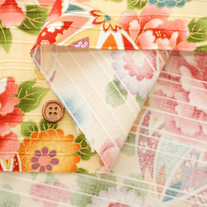 Cotton Satin Slub Printed Fabric - Flower and Mari - nomura tailor