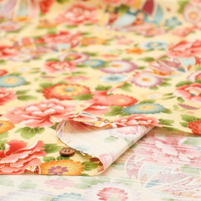 Cotton Satin Slub Printed Fabric - Flower and Mari - nomura tailor