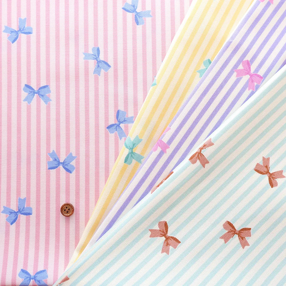 Cotton Oxford Printed Fabric - Stripe Ribbon - nomura tailor