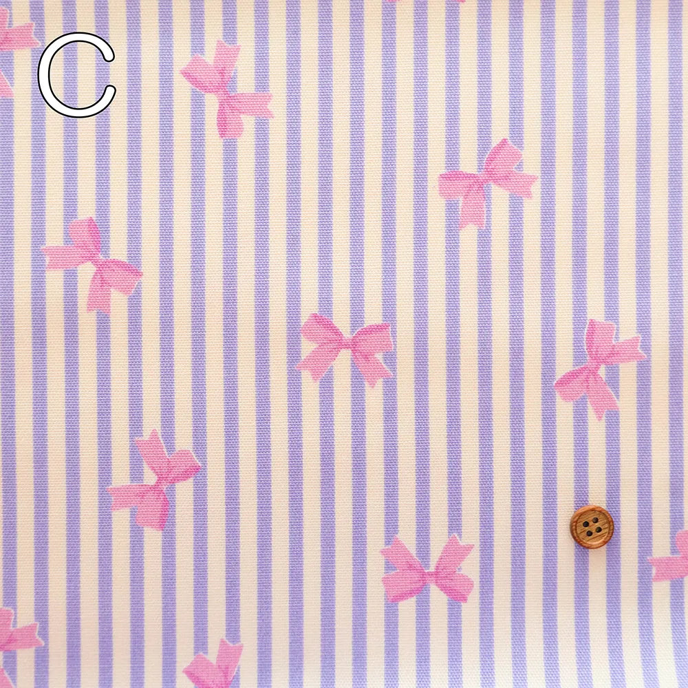 Cotton Oxford Printed Fabric - Stripe Ribbon - nomura tailor