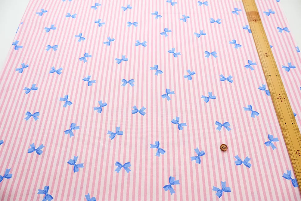 Cotton Oxford Printed Fabric - Stripe Ribbon - nomura tailor