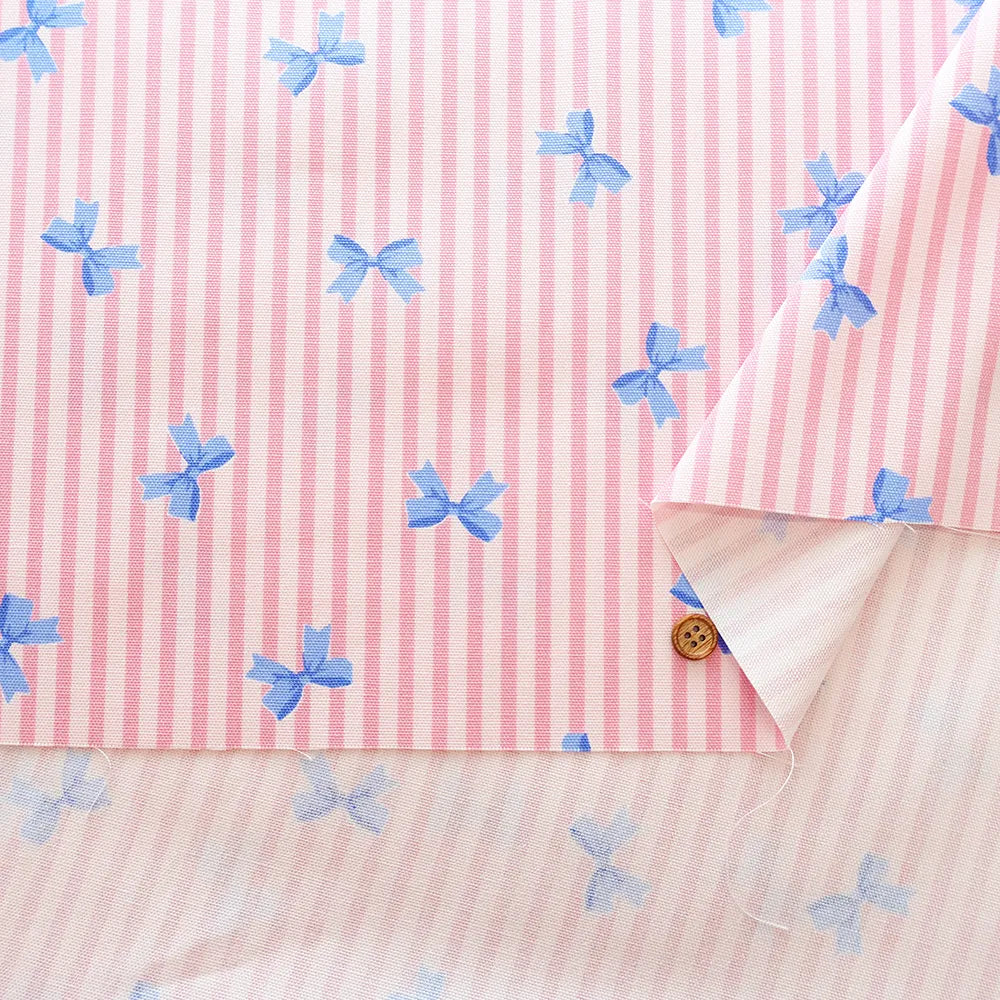 Cotton Oxford Printed Fabric - Stripe Ribbon - nomura tailor
