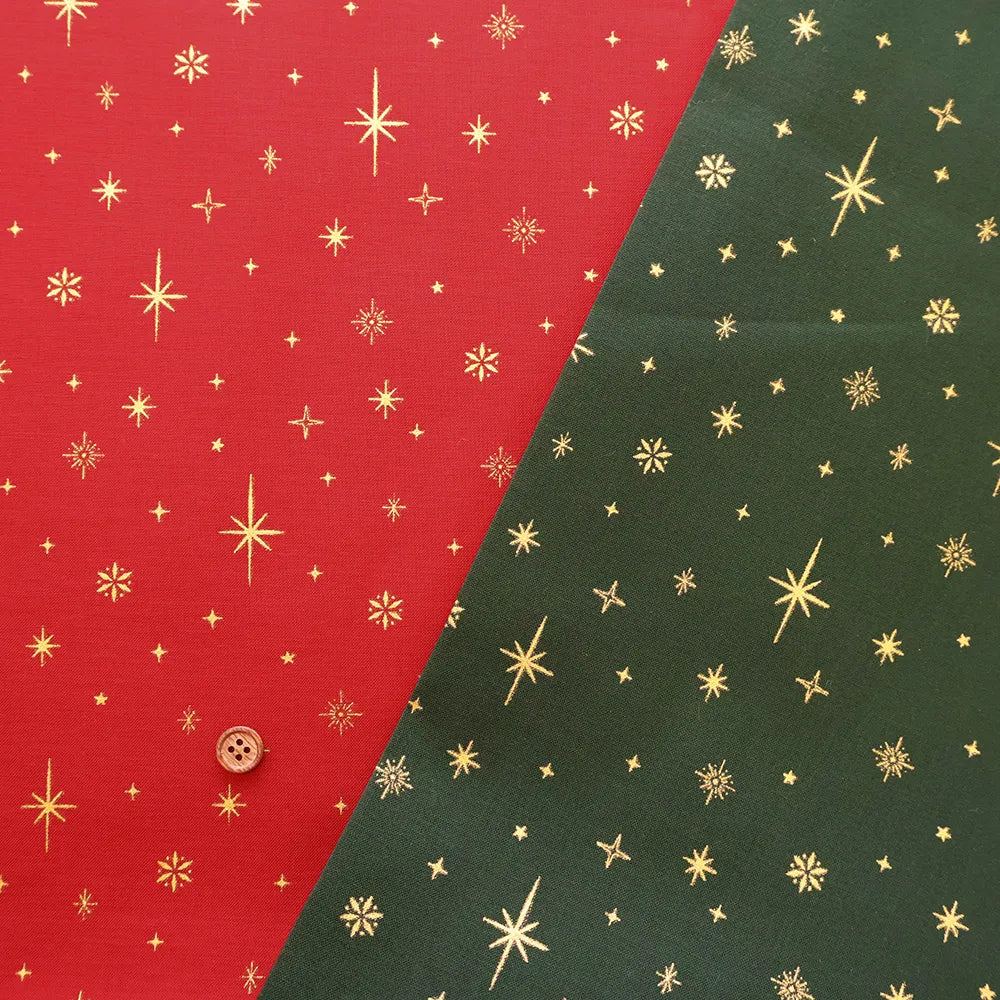 Cotton Shirting Lame (Glitter) Printed Fabric - Christmas Star - nomura tailor