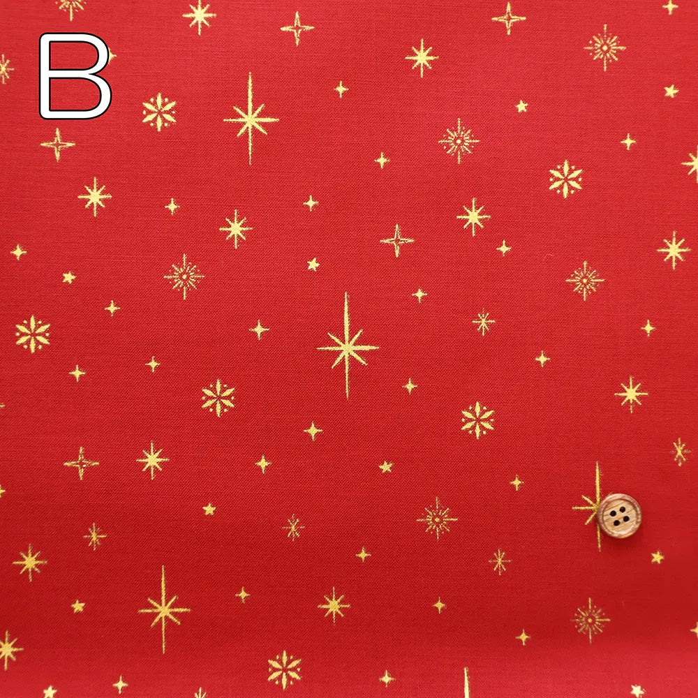 Cotton Shirting Lame (Glitter) Printed Fabric - Christmas Star - nomura tailor