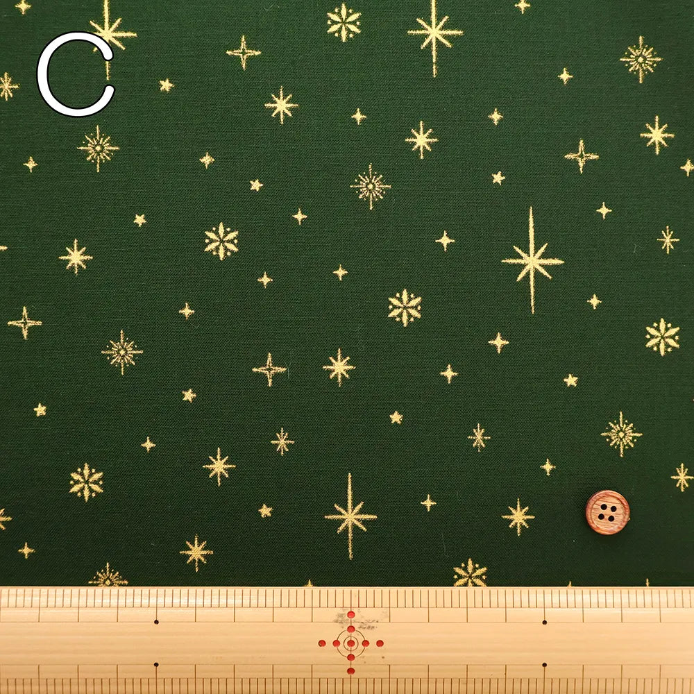 Cotton Shirting Lame (Glitter) Printed Fabric - Christmas Star - nomura tailor