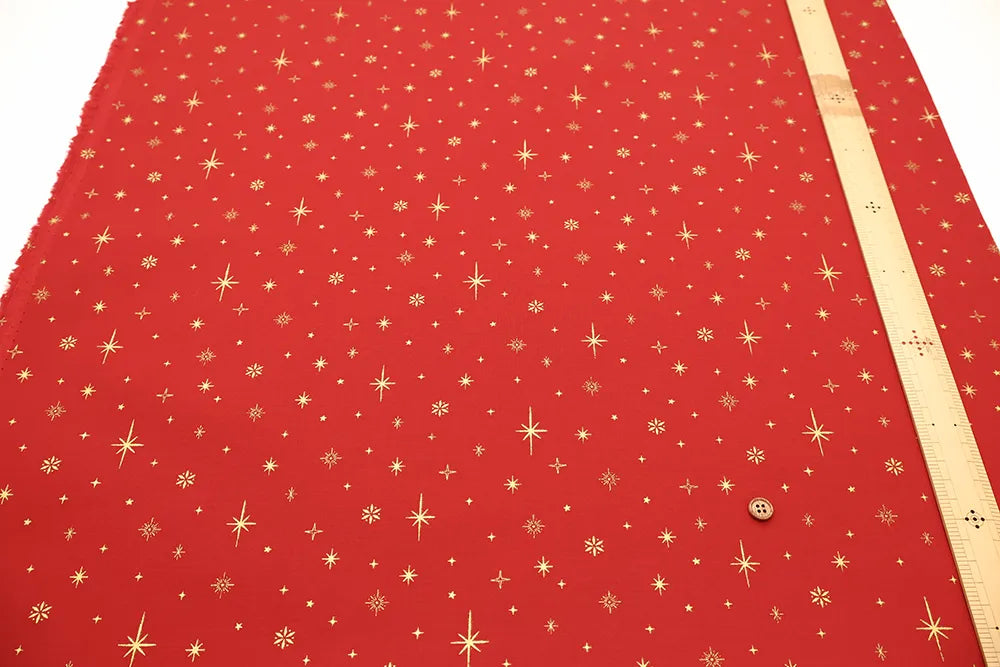 Cotton Shirting Lame (Glitter) Printed Fabric - Christmas Star - nomura tailor