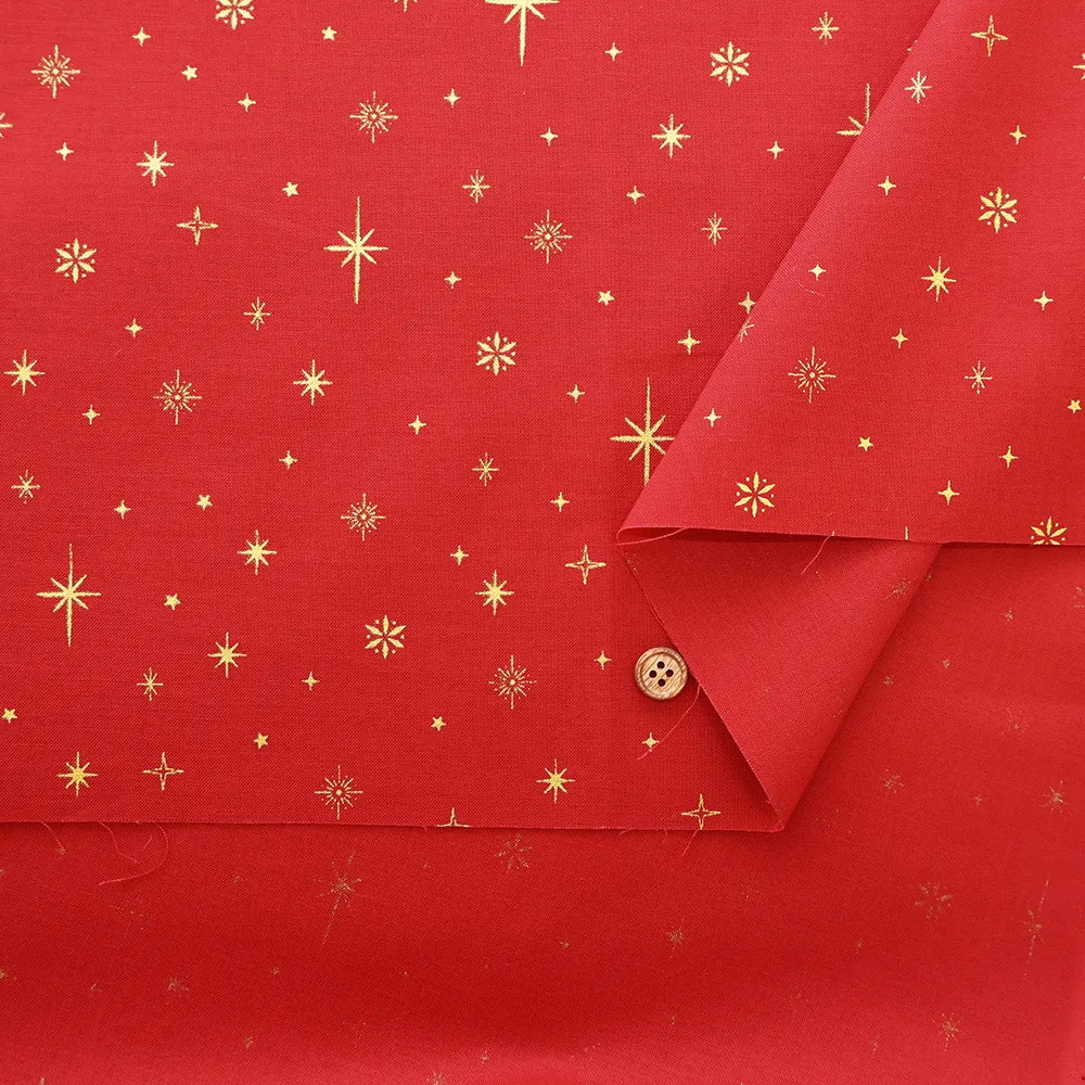 Cotton Shirting Lame (Glitter) Printed Fabric - Christmas Star - nomura tailor