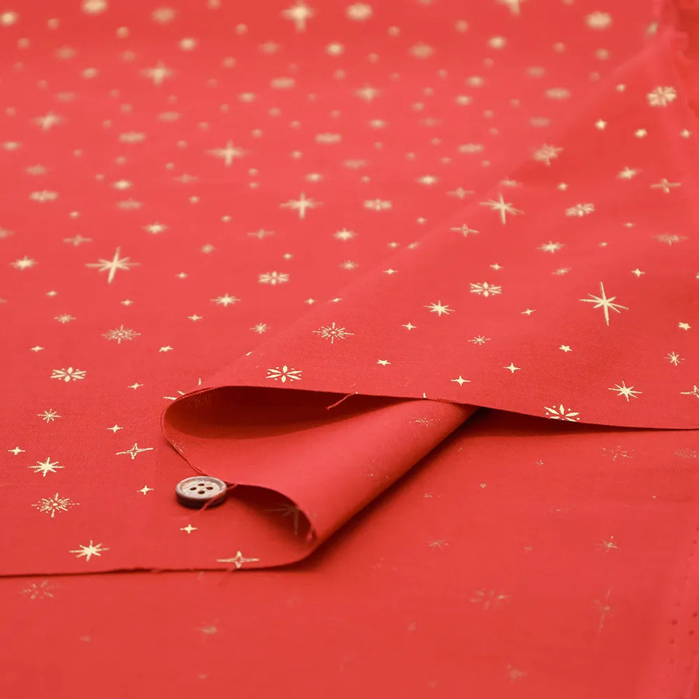 Cotton Shirting Lame (Glitter) Printed Fabric - Christmas Star - nomura tailor